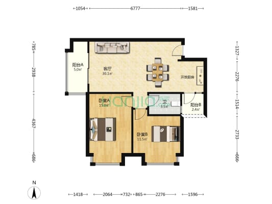 湖山郡花样世界 2室1厅1卫 90平方