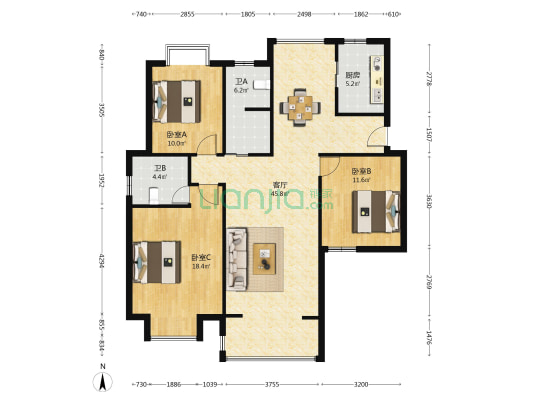 横沥佳苑 3室1厅2卫 137平方