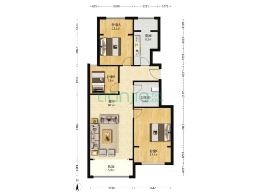 世嘉正园 3室1厅1卫 111平方