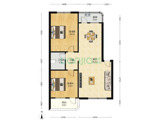 海南省免税商品企业公司宿舍 2室1厅1卫 89平方