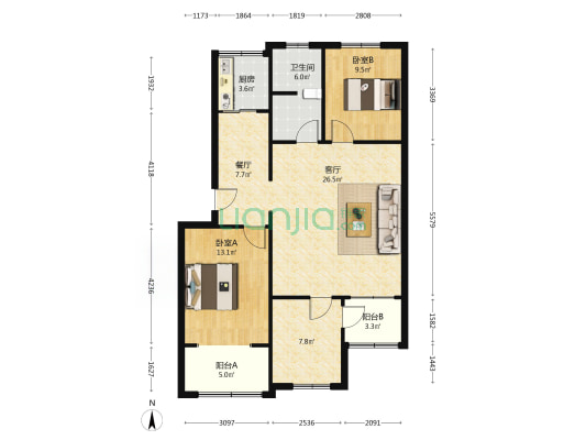 供电公司小区 3室2厅 南 北-户型图