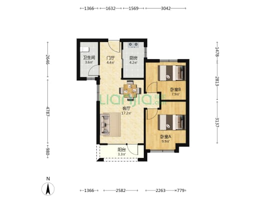 万科·时代之光 2室1厅1卫 74平方