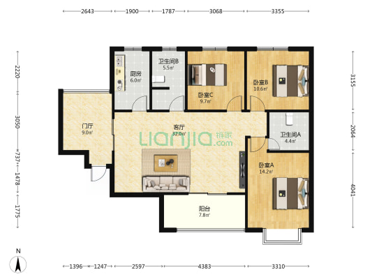 华福御景 3室1厅2卫 113平方