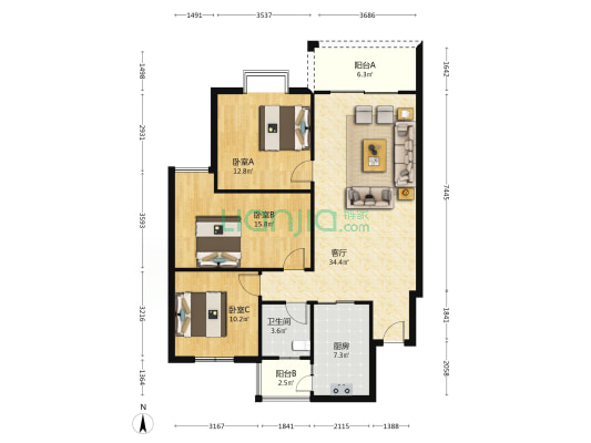 明东楼 3室1厅1卫 109平方