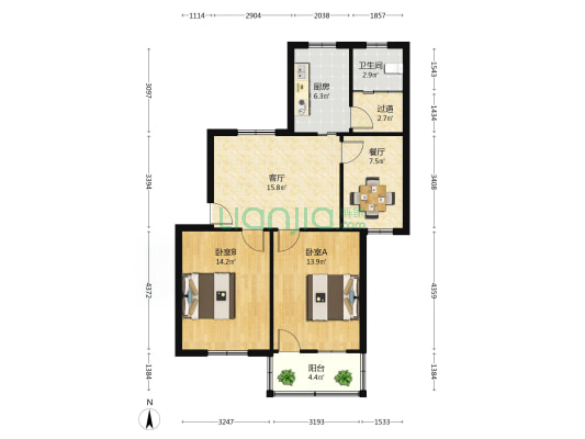 盐湖小区 2室2厅1卫 81平方