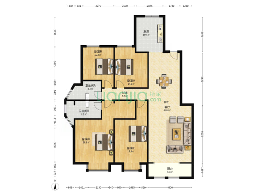 名门郡景东苑 4室1厅2卫 192平方