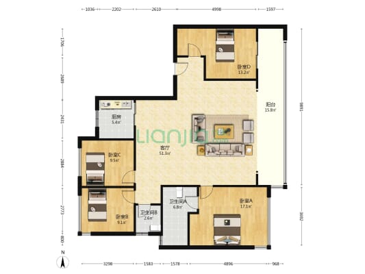 中旅千川阅 4室1厅2卫 170平方