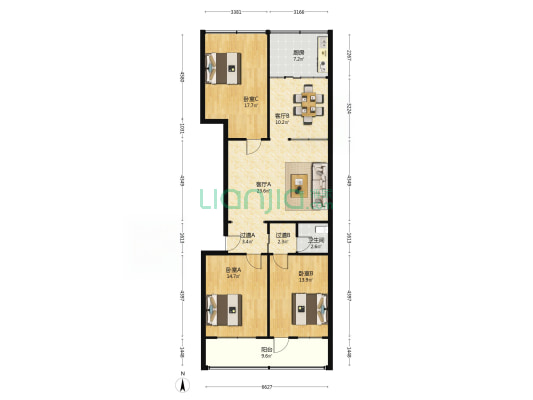 龙泉街1678 3室2厅1卫 129平方