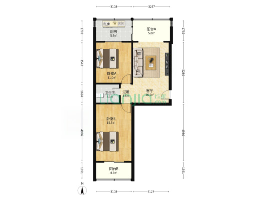 陕建金牛长缨路住宅区 2室1厅1卫 66平方