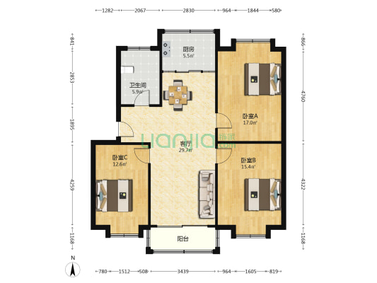 元丰北区 3室1厅1卫 109平方