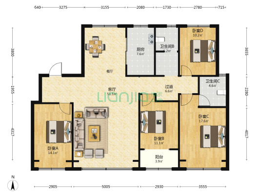 未来生活城 4室1厅2卫 184平方