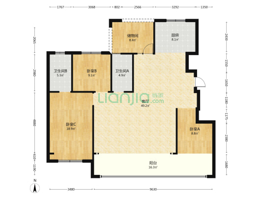邦泰·玖宸府 3室1厅2卫 147平方