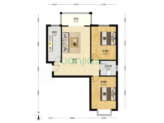 彩虹城A区 2室1厅1卫 92平方