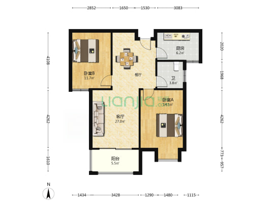 灯塔家园二期C区 2室1厅1卫 95平方