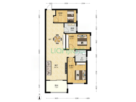 专家公寓 3室1厅1卫 98平方
