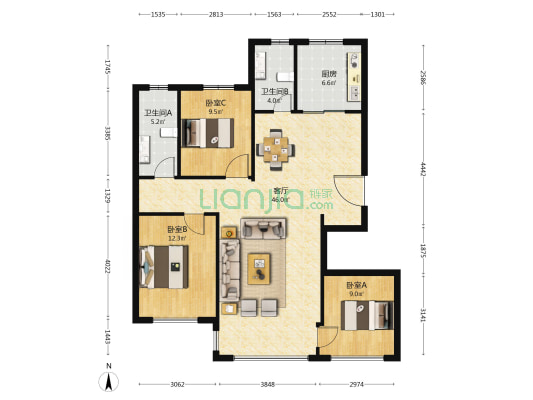 伟业城市荣域北园 3室1厅2卫 105平方