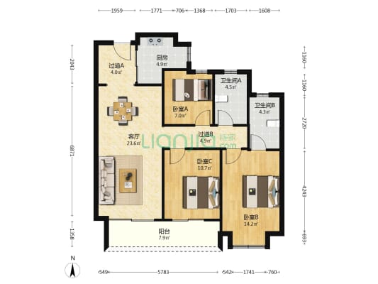 通山未来社区一区 3室1厅2卫 115平方