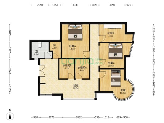 建鸿达现代城 4室0厅1卫 114平方