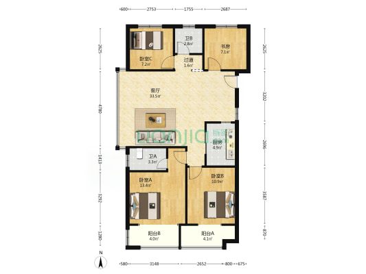 恒泰阿奎利亚悦璟府 4室1厅2卫 120平方