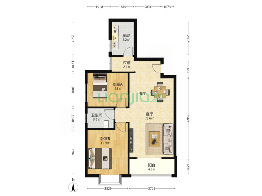骞柳小区 2室1厅1卫 91平方