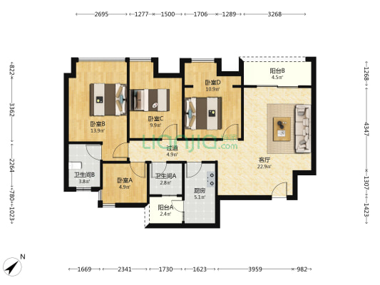 曦圆南城 4室1厅2卫 99平方