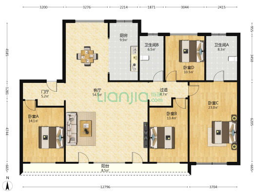 融创东山府二区 4室1厅2卫 193平方