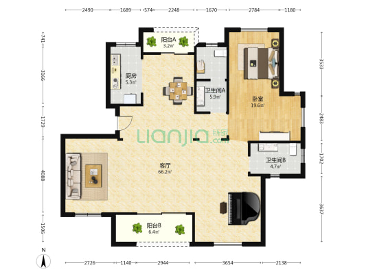 市政绿城桂语江南 1室1厅2卫 132平方