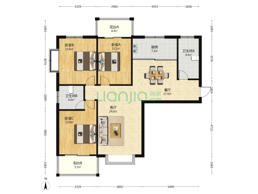 上都名苑 3室2厅2卫 142平方