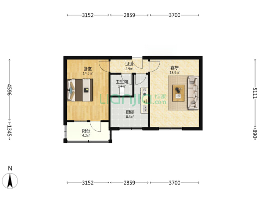 温馨小区 1室1厅 南-户型图