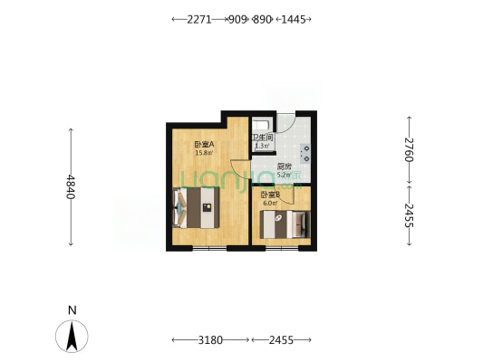 新风里 2室0厅1卫 36平方