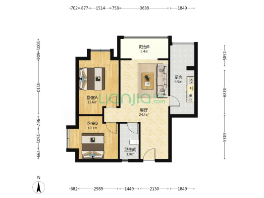 兴城嘉苑一期A区 2室1厅1卫 90平方