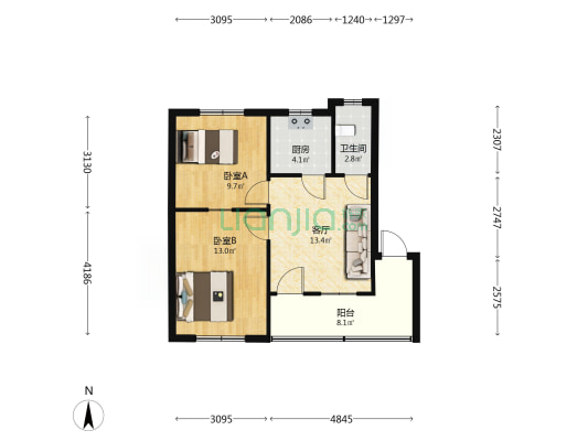 话剧团家属院 2室1厅1卫 66平方