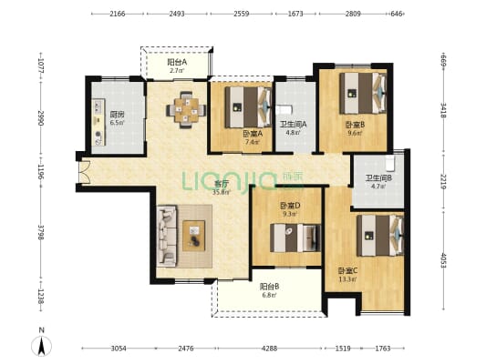 学府星城 4室1厅2卫 126平方