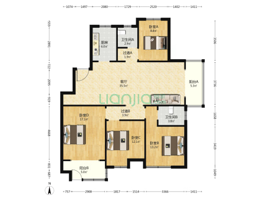 滨河美景 4室1厅2卫 146平方