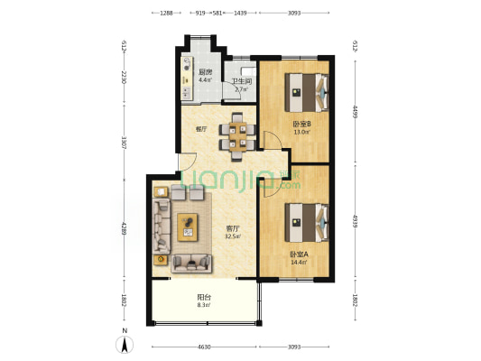 丽景苑社区 2室1厅1卫 87平方