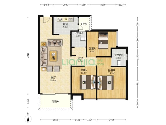 深东新锐 3室1厅2卫 116平方