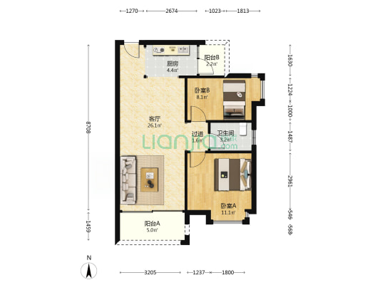 景湖雅居 2室1厅1卫 77平方