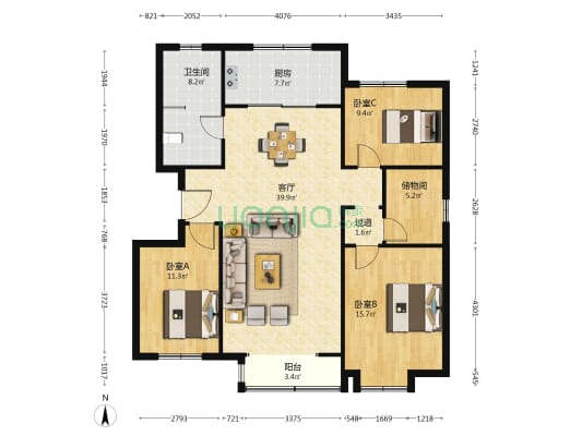 雅园一区 3室1厅1卫 134平方