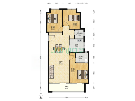 伟星·光谷星悦广场 3室1厅2卫 126平方