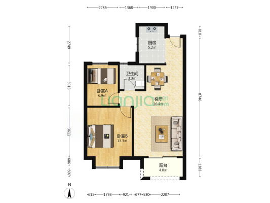 桃湖里花园西苑 2室1厅1卫 86平方