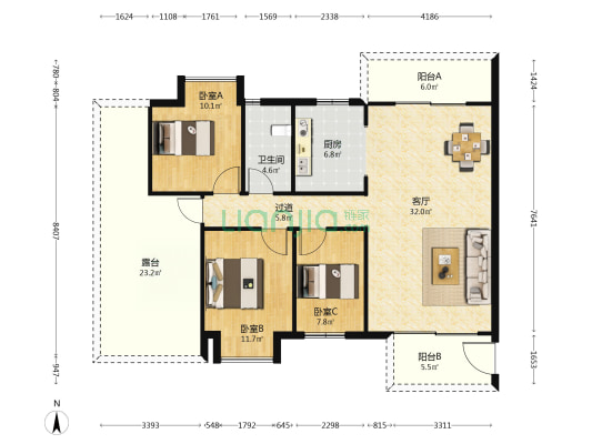 未来城市 3室1厅1卫 150平方