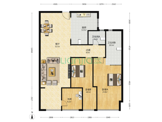 万瑞天际云墅 3室1厅2卫 169平方