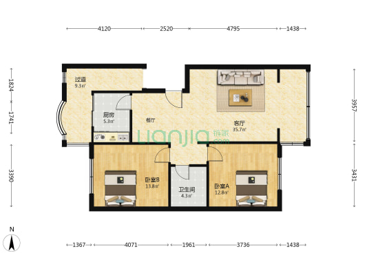 明顺园 2室1厅1卫 95平方