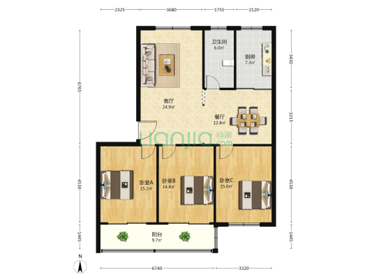 武定苑 3室2厅1卫 123平方