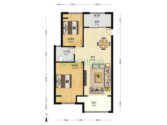 沐泽苑 2室1厅1卫 95平方