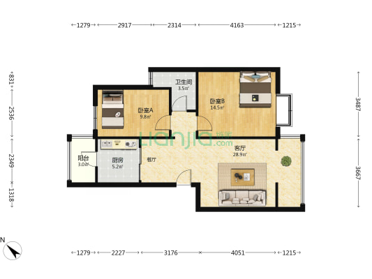 龙安社区六组110号 2室1厅1卫 78平方
