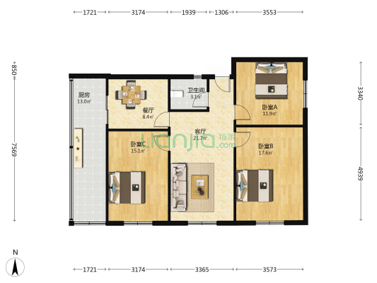 郑州市畜牧局 3室2厅1卫 102平方