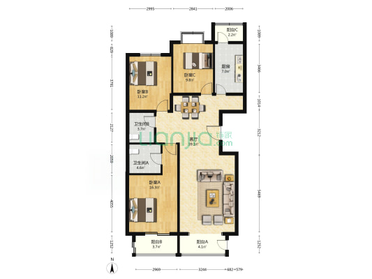 西局欣园北区 3室1厅2卫 136平方