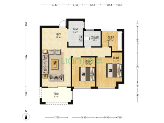 新華城东郡 3室1厅1卫 96平方