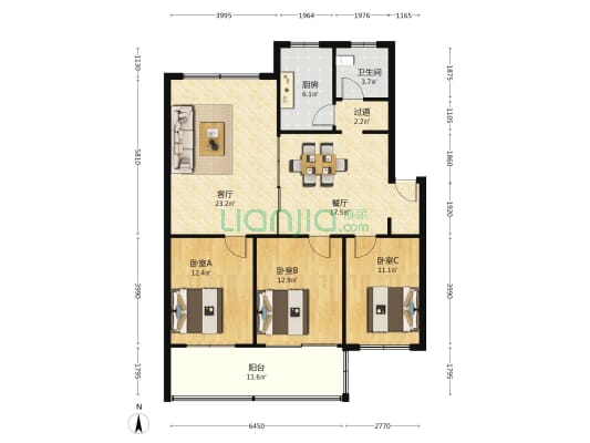 交通局宿舍 3室2厅1卫 112平方